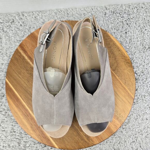 Vionic Trixie Toffee Light Grey Suede Platform Slingback Wedge Sandal Womens 9 - Picture 7 of 15